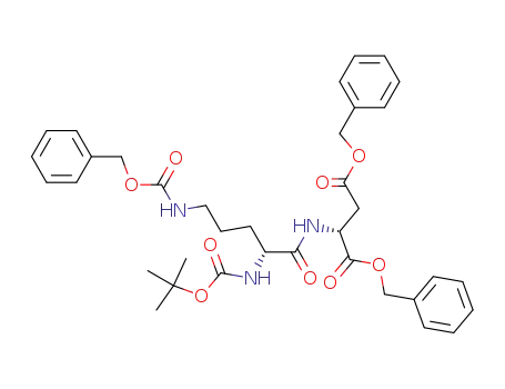 Molecular Structure of 499775-38-1 ((R)-2-((R)-5-Benzyloxycarbonylamino-2-tert-butoxycarbonylamino-pentanoylamino)-succinic acid dibenzyl ester)