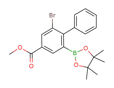 Molecular Structure of 910875-17-1 (methyl 2-bromo-6-(4,4,5,5-tetramethyl-1,3,2-dioxaborolan-2-yl)biphenyl-4-carboxylate)