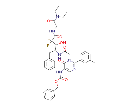 Molecular Structure of 1026550-82-2 ((1-{[1-benzyl-3-(diethylcarbamoylmethyl-carbamoyl)-3,3-difluoro-2-hydroxy-propylcarbamoyl]-methyl}-6-oxo-2-<i>m</i>-tolyl-1,6-dihydro-pyrimidin-5-yl)-carbamic acid benzyl ester)