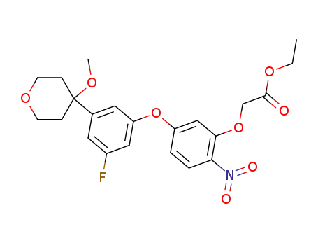 Molecular Structure of 139503-18-7 (Acetic acid,
[5-[3-fluoro-5-(tetrahydro-4-methoxy-2H-pyran-4-yl)phenoxy]-2-nitrophen
oxy]-, ethyl ester)