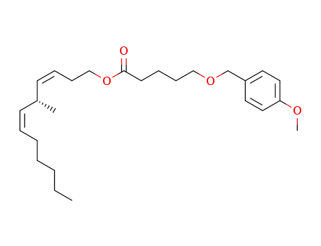 Molecular Structure of 443285-17-4 (Pentanoic acid, 5-[(4-methoxyphenyl)methoxy]-,
(3Z,5R,6Z)-5-methyl-3,6-dodecadienyl ester)