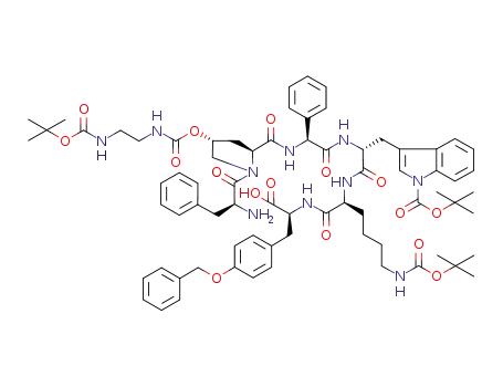 Molecular Structure of 396091-74-0 (H-Phe-(2S,4R)-(4-OCO-NH-CH<sub>2</sub>-CH<sub>2</sub>-NH-Boc)-Pro-Phg-D-Trp(Boc)-Lys(Boc)-Tyr(Bzl)-OH)