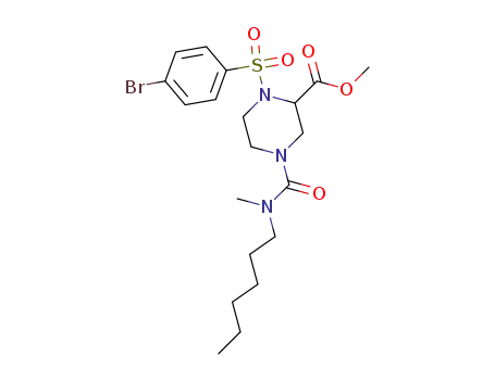 Molecular Structure of 204141-22-0 (1-(4-bromo-benzenesulfonyl)-4-(hexyl-methyl-carbamoyl)-piperazine-2-carboxylic acid methyl ester)