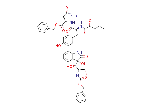 (S)-2-[(S)-3-{3-[(S)-3-((1R,2R)-2-Benzyloxycarbonylamino-1,3-dihydroxy-propyl)-3-hydroxy-2-oxo-2,3-dihydro-1H-indol-7-yl]-4-hydroxy-phenyl}-2-(3-methyl-2-oxo-pentanoylamino)-propionylamino]-succinamic acid benzyl ester