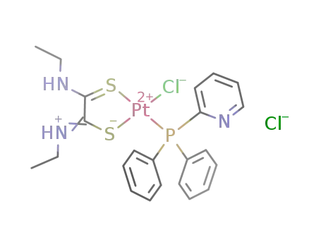 [(P(C<sub>6</sub>H<sub>5</sub>)2(C<sub>5</sub>H<sub>4</sub>N))ClPt(H<sub>2</sub>(C<sub>2</sub>H<sub>5</sub>)2N<sub>2</sub>C<sub>2</sub>S<sub>2</sub>)]<sup>(1+)</sup>*Cl<sup>(1-)</sup>=[(P(C<sub>6</sub>H<sub>5</sub>)2(C<sub>5</sub>H<sub>4</sub>N))ClPt(H<sub>2</sub>(C<sub>2</sub>H<sub>5</sub>)2N<sub>2</sub>C<sub>2</sub>S<sub>2</sub>)]Cl