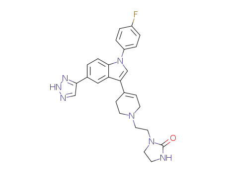 Molecular Structure of 243467-47-2 (1-(2-{4-[1-(4-fluorophenyl)-5-(1,2,3-triazol-4-yl)-1H-indol-3-yl]-1,2,3,6-tetrahydropyridin-1-yl}ethyl)-9-imidazolidin-2-one)