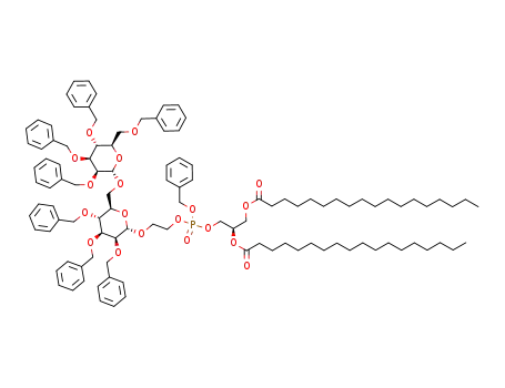 Molecular Structure of 852395-69-8 (1-O-((2R)-benzyl-1,2-di-O-stearoyl-sn-glycero-3-phosphoryl)-2-O-[6-O-(2,3,4,6-tetra-O-benzyl-α-D-mannopyranosyl)-2,3,4-tri-O-benzyl-α-D-mannopyranosyl]-1,2-ethanediol)