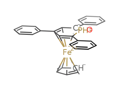 Molecular Structure of 100993-21-3 ((η5-2,4,6-triphenyl-1-hydrophosphabenzene 1-oxide)(η5-cyclopentadienyl)iron)