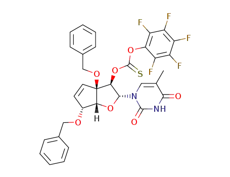(1R,3R,4R,5R,8R)-5,8-Bis(benzyloxy)-4-pentafluorophenoxythiocarbonyloxy-3-(thymin-1-yl)-2-oxabicyclo[3.3.0]oct-6-ene