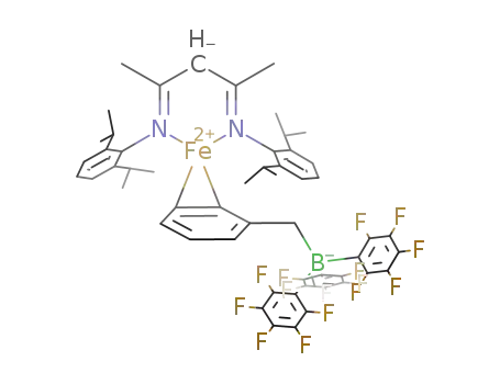 Molecular Structure of 474391-43-0 (Fe(2,6-diisopropylphenyl)NC(CH3)CHC(CH3)N(2,6-diisopropylphenyl)(η2-C6H5CH2B(C6F5)3))