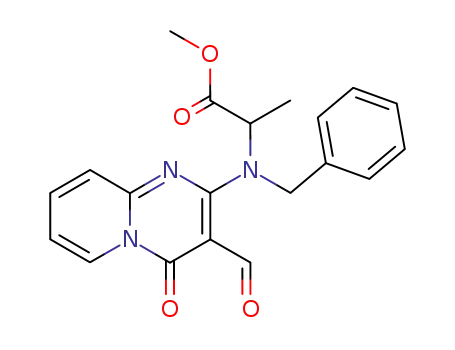 Molecular Structure of 597558-90-2 (Alanine,
N-(3-formyl-4-oxo-4H-pyrido[1,2-a]pyrimidin-2-yl)-N-(phenylmethyl)-,
methyl ester)
