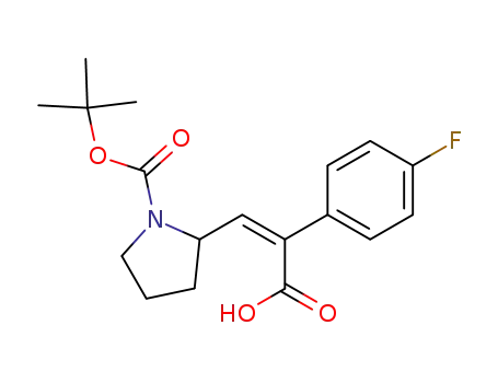 Molecular Structure of 635292-19-2 ((+/-)-(Z)-2-(4-fluorophenyl)-3-(2-N-tert-butoxycarbonylpyrrolidinyl)propenoic acid)