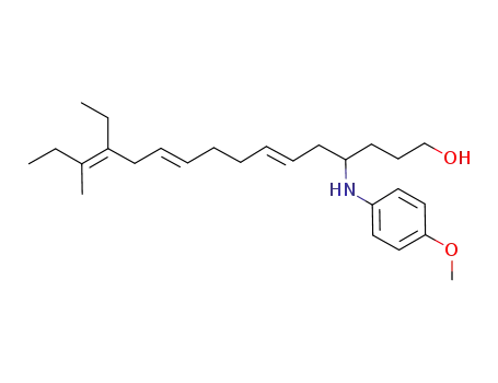 Molecular Structure of 1173177-81-5 ((6E,10E,13E)-4-(4-methoxyphenylamino)-13-ethyl-14-methylhexadeca-6,10,13-trien-1-ol)