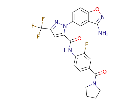 1H-Pyrazole-5-carboxamide,
1-(3-amino-1,2-benzisoxazol-5-yl)-N-[2-fluoro-4-(1-pyrrolidinylcarbonyl)
phenyl]-3-(trifluoromethyl)-