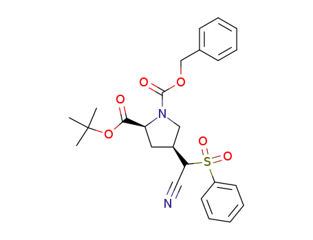 Molecular Structure of 654666-03-2 (1,2-Pyrrolidinedicarboxylic acid, 4-[cyano(phenylsulfonyl)methyl]-,
2-(1,1-dimethylethyl) 1-(phenylmethyl) ester, (2S,4S)-)