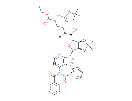 5,6-Dibromo-2-tert-butoxycarbonylamino-6-[(3aS,4S,6R,6aR)-6-(6-dibenzoylamino-purin-9-yl)-2,2-dimethyl-tetrahydro-furo[3,4-d][1,3]dioxol-4-yl]-hexanoic acid ethyl ester