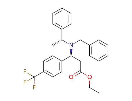 Molecular Structure of 1234564-31-8 ((S)-ethyl 3-(N-benzyl-N-((R)-1-phenylethyl)amino)-3-(4-(trifluoromethyl)phenyl)propanoate)