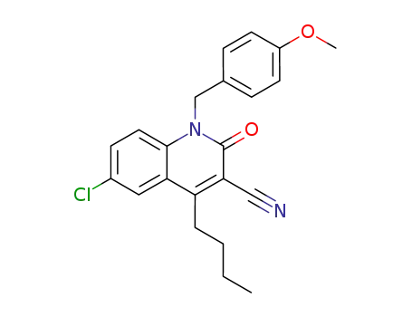 Molecular Structure of 903594-66-1 (4-butyl-6-chloro-1-(4-methoxy-benzyl)-2-oxo-1,2-dihydro-quinoline-3-carbonitrile)