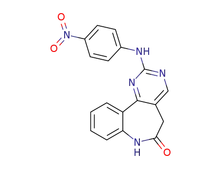 Molecular Structure of 1215292-27-5 (2-(4-nitroanilino)-5,7-dihydro-6H-pyrimido[5,4-d][1]benzazepin-6-one)