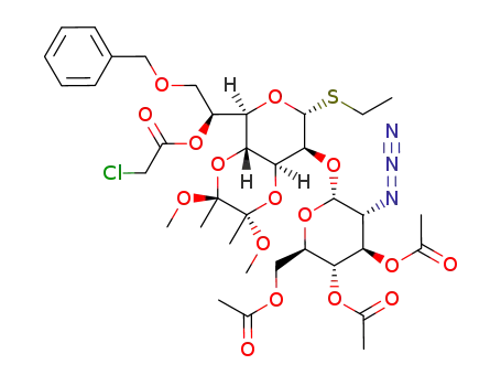 ethyl 3,4,6-tri-O-acetyl-2-azido-2-deoxy-α-D-glucopyranosyl-(1->2)-(2'S,3'S)-7-O-benzyl-6-O-chloroacetyl-3,4-O-(2',3'-dimethoxybutane-2',3'-diyl)-1-thio-L-glycero-α-D-manno-heptopyranoside