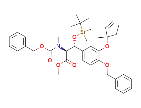 Molecular Structure of 821006-36-4 (2-(benzyloxycarbonylmethylamino)-3-[4-benzyloxy-3-(1-ethyl-1-methylallyloxy)phenyl]-3-(tert-butyldimethylsilyloxy)propionic acid methyl ester)