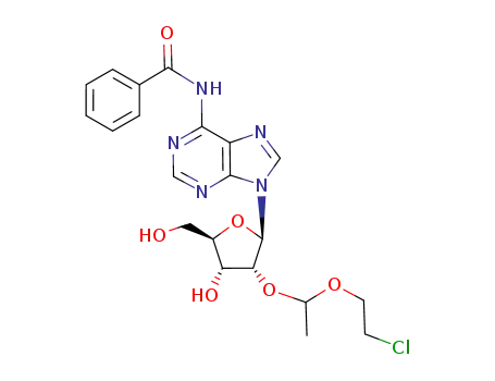 Molecular Structure of 138078-24-7 (Adenosine, N-benzoyl-2'-O-[1-(2-chloroethoxy)ethyl]-)