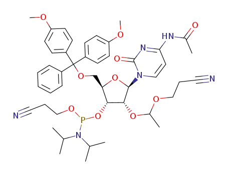 Diisopropyl-phosphoramidous acid (2R,3R,4R,5R)-5-(4-acetylamino-2-oxo-2H-pyrimidin-1-yl)-2-[bis-(4-methoxy-phenyl)-phenyl-methoxymethyl]-4-[1-(2-cyano-ethoxy)-ethoxy]-tetrahydro-furan-3-yl ester 2-cyano-ethyl ester