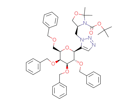 Molecular Structure of 763122-68-5 ((4'''S)-1-(3'''-tert-butoxycarbonyl-2''',2'''-dimethyl-oxazolidin-4'''-ylmethyl)-5-(2',3',4',6'-tetra-O-benzyl-β-D-galactopyranosyl)-1H-[1,2,3]triazole)