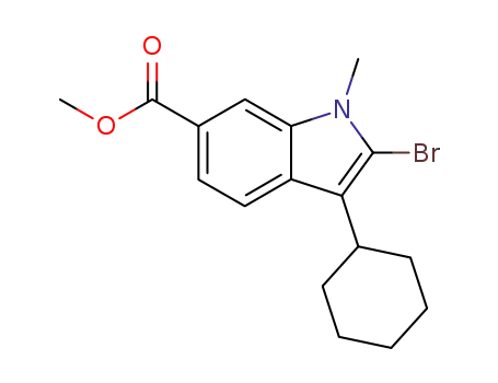 Molecular Structure of 494799-22-3 (Methyl 2-broMo-3-cyclohexyl-1-Methyl-1H-indole-6-carboxylate)