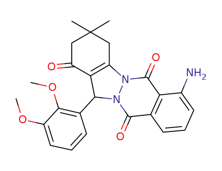 Molecular Structure of 1173901-22-8 (7-amino-3,4-dihydro-3,3-dimethyl-13-(2,3-dimethoxyphenyl)-2H-indazolo[2,1-b]phthalazine-1,6,11(13H)-trione)