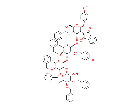 4-methoxyphenyl (3,4-di-O-benzyl-α-L-rhamnopyranosyl)-(1->2)-(3,4-di-O-benzyl-α-L-rhamnopyranosyl)-(1->3)-[4-O-benzyl-2-O-(4-methoxybenzyl)-α-L-rhamnopyranosyl]-(1->3)-4,6-O-benzylidene-2-deoxy-2-N-phthalimido-β-D-glucopyranoside