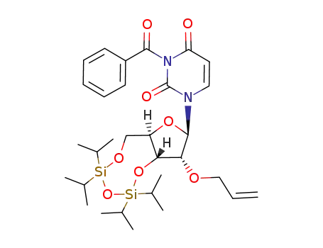 Molecular Structure of 126775-27-7 (2'-O-allyl-3-N-benzoyl-3',5'-O,O-(1,1,3,3-tetraisopropyldisiloxane-1,3-diyl)uridine)