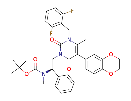 {2-[3-(2,6-difluoro-benzyl)-5-(2,3-dihydro-benzo[1,4]dioxin-6-yl)-4-methyl-2,6-dioxo-3,6-dihydro-2<i>H</i>-pyrimidin-1-yl]-1-phenyl-ethyl}-methyl-carbamic acid <i>tert</i>-butyl ester