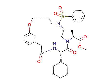 Molecular Structure of 367259-21-0 (methyl (7R,9S,12S)-12-cyclohexyl-11,14-dioxo-6-(phenylsulfonyl)-2-oxa-6,10,13-triazatricyclo[14.3.1.1<sup>7,10</sup>]heneicosa-1<sup>(20)</sup>,16,18-triene-9-carboxylate)