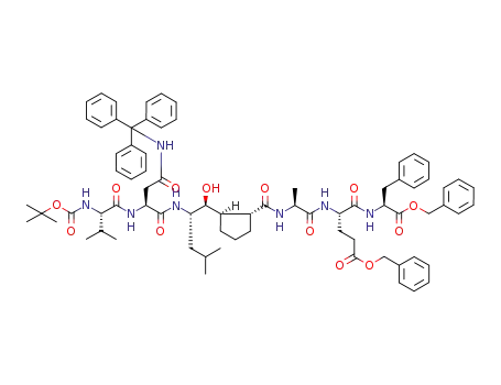 4-(1-benzyloxycarbonyl-2-phenyl-ethylcarbamoyl)-4-{2-[(2-{2-[2-(2-<i>tert</i>-butoxycarbonylamino-3-methyl-butyrylamino)-3-(trityl-carbamoyl)-propionylamino]-1-hydroxy-4-methyl-pentyl}-cyclopentanecarbonyl)-amino]-propionylamino}-butyric acid benzyl ester