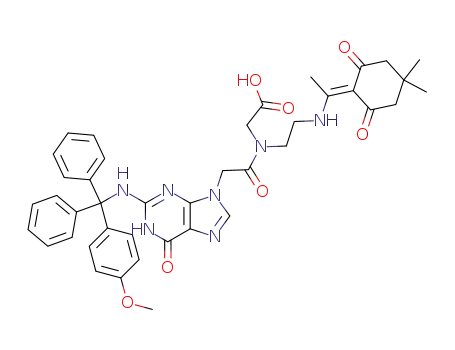 {{2-[1-(4,4-Dimethyl-2,6-dioxo-cyclohexylidene)-ethylamino]-ethyl}-[2-(2-{[(4-methoxy-phenyl)-diphenyl-methyl]-amino}-6-oxo-1,6-dihydro-purin-9-yl)-acetyl]-amino}-acetic acid