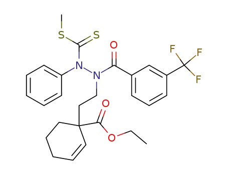 Molecular Structure of 850093-34-4 (1-{2-[N'-methylsulfanylthiocarbonyl-N'-phenyl-N-(3-trifluoromethylbenzoyl)hydrazino]ethyl}cyclohex-2-enecarboxylic acid ethyl ester)
