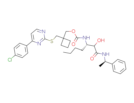 Carbamic acid,
[(1S)-1-[1-hydroxy-2-oxo-2-[[(1R)-1-phenylethyl]amino]ethyl]pentyl]-,
[1-[[[4-(4-chlorophenyl)-2-pyrimidinyl]thio]methyl]cyclobutyl]methyl ester