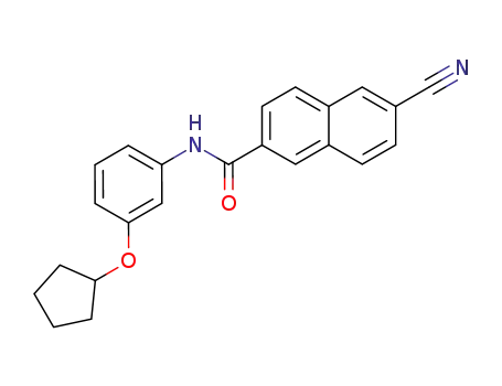 Molecular Structure of 653605-00-6 (2-Naphthalenecarboxamide, 6-cyano-N-[3-(cyclopentyloxy)phenyl]-)