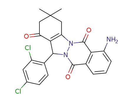 Molecular Structure of 1173901-24-0 (7-amino-3,4-dihydro-3,3-dimethyl-13-(2,4-dichlorophenyl)-2H-indazolo[2,1-b]phthalazine-1,6,11(13H)-trione)