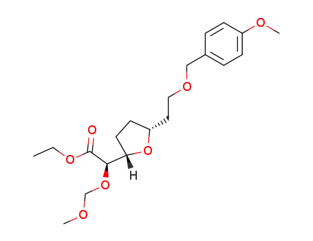 Molecular Structure of 870680-57-2 ((R)-{(2S,5R)-5-[2-(4-Methoxy-benzyloxy)-ethyl]-tetrahydro-furan-2-yl}-methoxymethoxy-acetic acid ethyl ester)