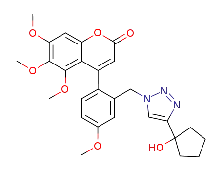 Molecular Structure of 1174028-71-7 (4-(2-{[4-(1-hydroxycyclopentyl)-1H-1,2,3-triazol-1-yl]methyl}-4-methoxyphenyl)-5,6,7-trimethoxychromen-2-one)