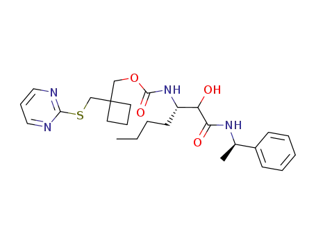 Carbamic acid,
[(1S)-1-[1-hydroxy-2-oxo-2-[[(1R)-1-phenylethyl]amino]ethyl]pentyl]-,
[1-[(2-pyrimidinylthio)methyl]cyclobutyl]methyl ester