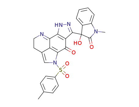 Molecular Structure of 892113-84-7 (7-(3-hydroxy-1-methyl-2-oxo-2,3-dihydro-1<i>H</i>-indol-3-yl)-5-(toluene-4-sulfonyl)-2,3,5,9-tetrahydro-1,5,8,9-tetraaza-cyclopenta[<i>e</i>]acenaphthylen-6-one)