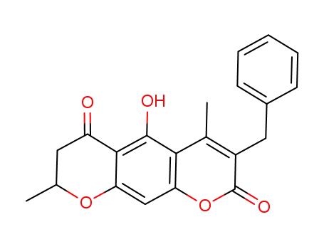 Molecular Structure of 1005322-71-3 (3-benzyl-5-hydroxy-4,8-dimethyl-7,8-dihydro-2H,6H-pyrano[3,2-g]chromene-2,6-dione)