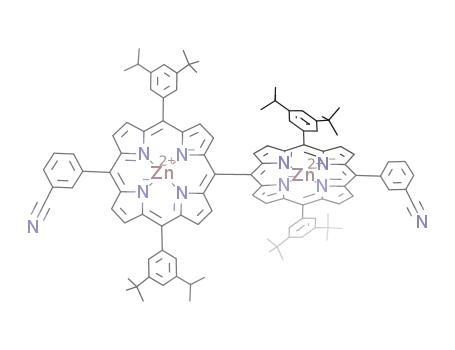 Molecular Structure of 637765-04-9 (μ-[15,15'-bis(3-cyanophenyl)-10,10',20,20'-tetrakis[3,5-di(tert-butyl)phenyl]-5,5'-biporphyrinato(4-)-κN(21),κN(22),κN(23),κN(24),κN(21'),κN(22'),κN(23'),.kappaN(24')]dizinc(II))