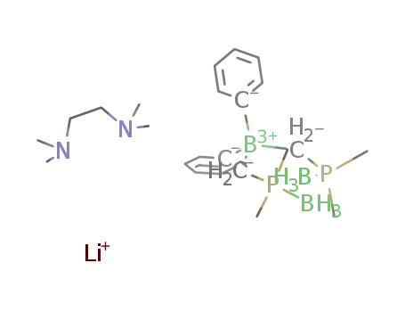 Molecular Structure of 591216-09-0 ([(phenyl)2B(CH<sub>2</sub>P(methyl)2(BH<sub>3</sub>))2][Li(N,N,N',N'-tetramethylethylenediamine)])