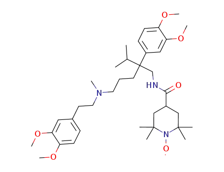 Molecular Structure of 1228254-15-6 (1-oxyl-2,2,6,6-tetramethyl-piperidine-4-carboxylic acid[(2-(3,4-dimethoxyphenyl))-5-[[2-(3,4-dimethoxyphenyl)-ethyl]methylamino]-2-isopropyl]-pentylamide radical)