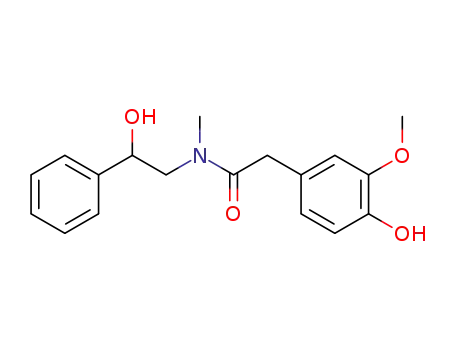 Molecular Structure of 749247-36-7 (2-(4-hydroxy-3-methoxy-phenyl)-<i>N</i>-(2-hydroxy-2-phenyl-ethyl)-<i>N</i>-methyl-acetamide)