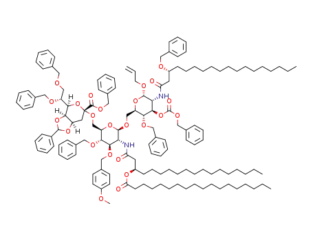 allyl 4-O-benzyl-6-O-[4-O-benzyl-6-O-[(benzyl7,8-di-O-benzyl-4,5-O-benzylidene-3-deoxy-α-D-manno-oct-2-ulopyranosid)onate]-2-deoxy-3-O-(4-methoxyphenylmethyl)-2-((R)-3-(octadecanoyloxy)octadecanoylamino)-α-D-glucopyranosyl]-2-deoxy-2-((R)-3-benzyloxyoctadecanoylamino)-α-D-glucopyranoside